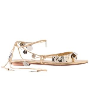 Aquazzura Embellished Leather Thong Sandals - Natural