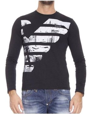 Armani Jeans Long-Sleeved Printed T-Shirt - Blue