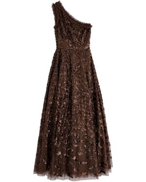 Needle & Thread One-Shoulder Ripple Sequined Gown - Brown