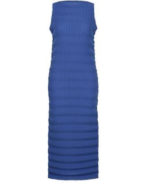 Issey Miyake Spring Pleated Midi Dress - Blue