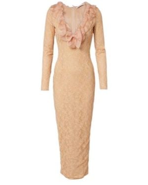 Alessandra Rich Ruffled Lace Midi Dress - Natural