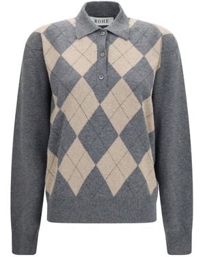 Rohe Ballantyne Argyle Ribbed Polo Top - Grey