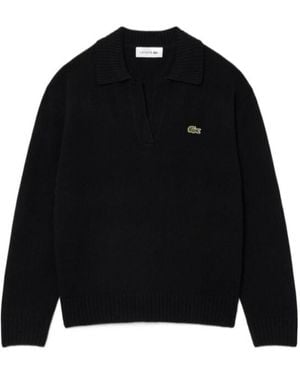 Lacoste Cashmere Polo Collar Sweater - Black