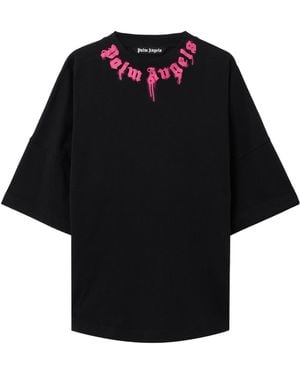 Palm Angels Curved-Logo Cotton T-Shirt - Black