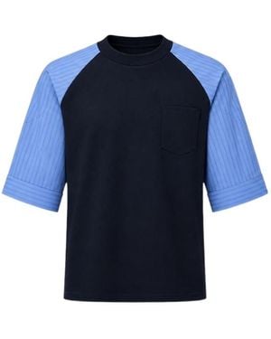 Sacai Stripe-Sleeve Raglan T-Shirt - Blue