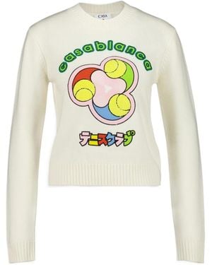 CASABLANCA Tennis Ball Merino Knit Crewneck Jumper - White