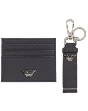 Emporio Armani Slim Card Holder And Keychain Set - White