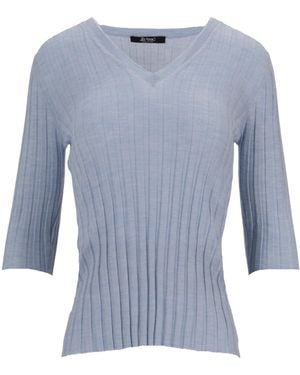 Lela Rose V-Neck Ribbed Top - Blue