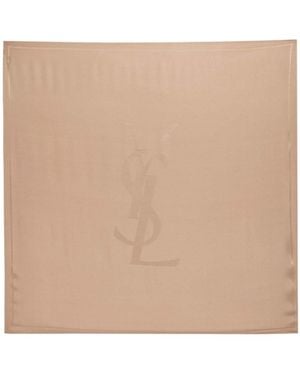 Saint Laurent Patterned Logo Square Scarf - Natural
