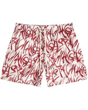 Palm Angels Graffiti Printed Drawstring Swim Shorts - Red
