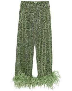 Oséree Oséree Glitter Feather-Trim Pants - Green