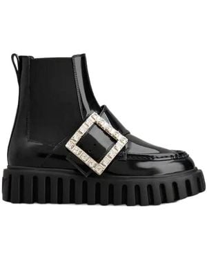 Roger Vivier Viv' Go-Thick Strass Buckle Chealsea Ankle Boots - Black