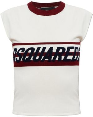 DSquared² Crewneck Striped Knitted T-Shirt - White