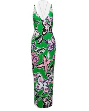 Area Halterneck Embellished Printed Gown - Green
