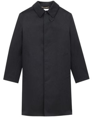Saint Laurent Button Detailed Knee-Length Coat - Blue