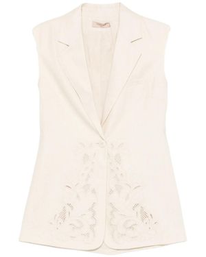 Twinset Embroidered Sleeveless Waistcoat - Natural