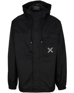KENZO X Logo Hooded Rain Jacket - Black