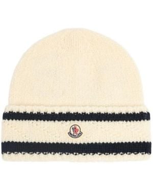 Moncler Logo Virgin Wool Blend Beanie - White