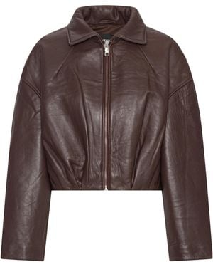 ROTATE BIRGER CHRISTENSEN Cropped Leather Jacket - Brown