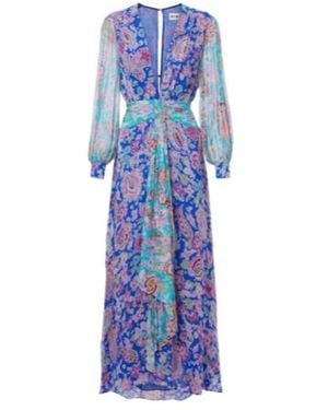 RIXO London Meera Floral Gathered Chiffon Maxi Dress - Blue