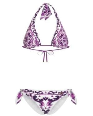 Dolce & Gabbana Majolica-Printed Triangle Bikini Set - Purple
