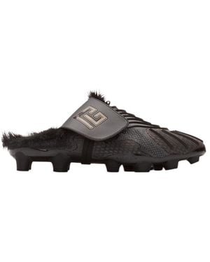 Balmain Half Time Faux Fur-Lined Mules With Technical Fabrics - Brown