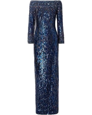 Jenny Packham Off-The-Shoulder Sequin Gown - Blue