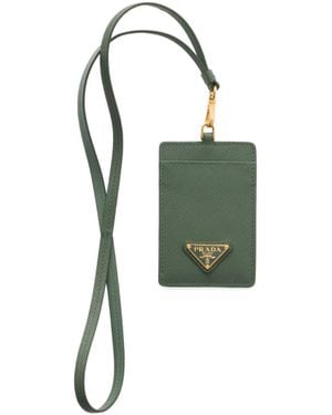 Prada Triangle-Logo Leather Card Holder - Green