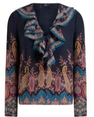 Etro Paisley-Print Ruffled Top - Blue