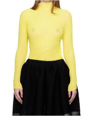 Issey Miyake Pleated Turtleneck Blouse - Yellow