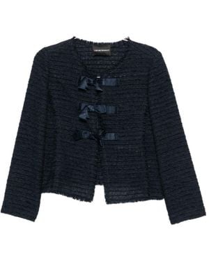 Emporio Armani Bow-Detail Frayed-Edge Jacket - Blue