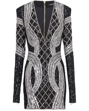 Balmain Sequin Embellished Mini Dress - Black