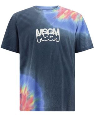 MSGM Tie-Dyed Crewneck T-Shirt - Blue