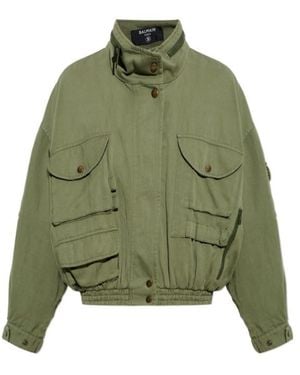Balmain Cropped Twill Bomber Jacket - Green