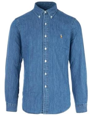 Ralph Lauren Polo Logo Embroidered Denim Shirt - Blue