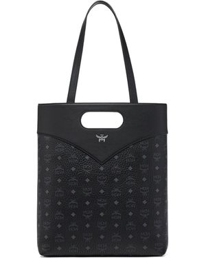 MCM Logo Printed Shopper Bag - Black