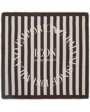Emporio Armani Logo Printed Fringed Scarf - Black