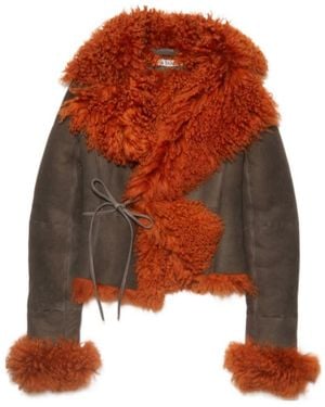 Acne Studios Logo Sheepskin Trimmed Casual Jacket - Orange