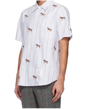 Thom Browne Horse Print Striped Shirt - White