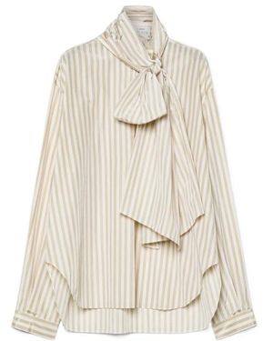 forte_forte Striped Tie-Neck Long Sleeved Shirt - White