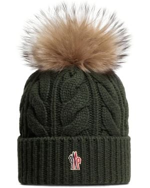 Moncler Grenoble Pompon Braided Beanie - Green