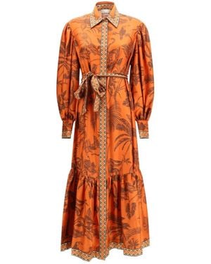 ALÉMAIS Monkey Dance Printed Shirt Dress - Orange