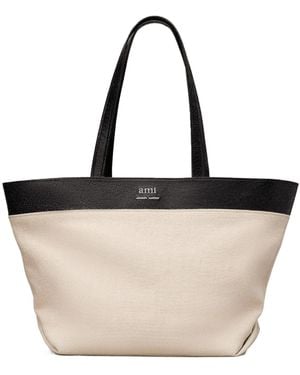 Ami Paris Ami Logo Plaque Open Top Tote Bag - Natural