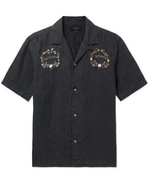 AllSaints Klavicle Short Sleeve Linen Embroidered Shirt - Black