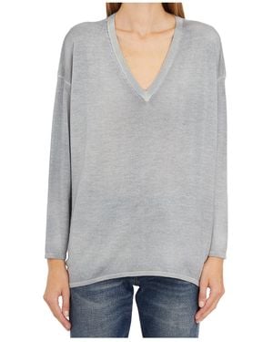 Avant Toi Long Sleeve V-Neck Jumper - Grey
