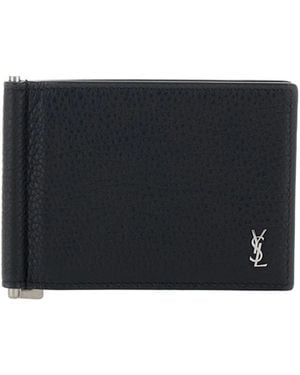 Saint Laurent Logo Plaque Bi-Fold Wallet - Black