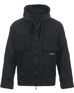 Emporio Armani Hooded Crinkled-Texture Jacket - Blue