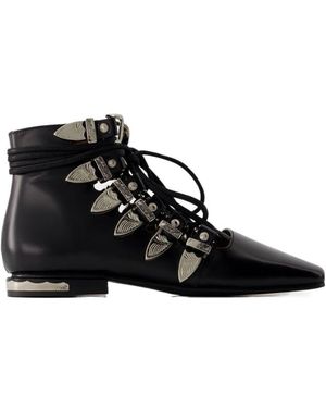 Toga Buckled Lace-Up Ankle Boots - Black