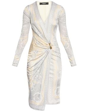 Versace La Coupe Des Dieux Printed Long-Sleeved Dress - White