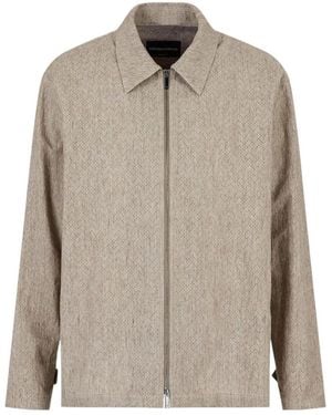 Emporio Armani Zip-Front Collared Overshirt - Natural
